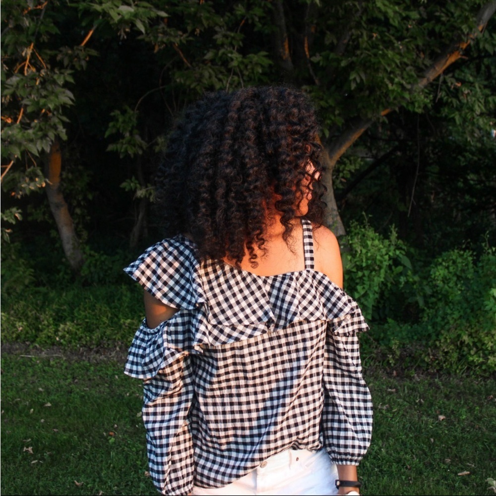 Express Ruffle Off the Shoulder Gingham Blouse Size Small